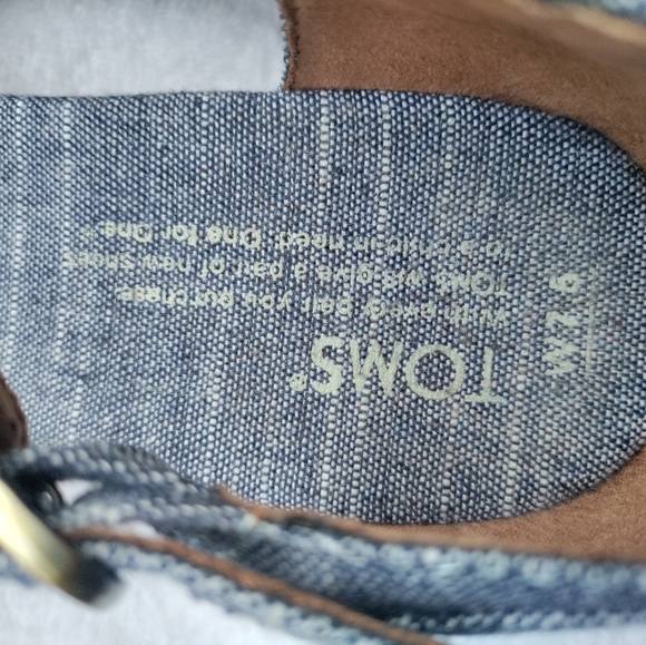 Toms | Chambray Blue Cork Wedge Buckle Platform Sandals Womens Size 7.5 - Picture 14 of 16